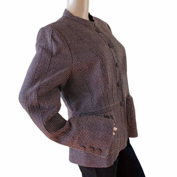 Armani Collezioni Antinea SRL Virgin Wool Stand Up Collar Peplum Tweed Jacket 14 - Picture 5 of 13